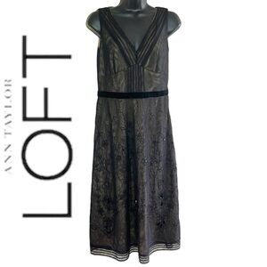 Ann Taylor Loft Women’s Black Sheer Flower Embroidered Cocktail Dress Size 4